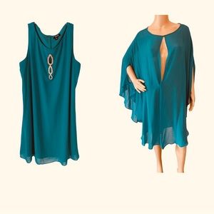 SLNY Rhinestone Sleeveless Dress w/ Cape Size 18